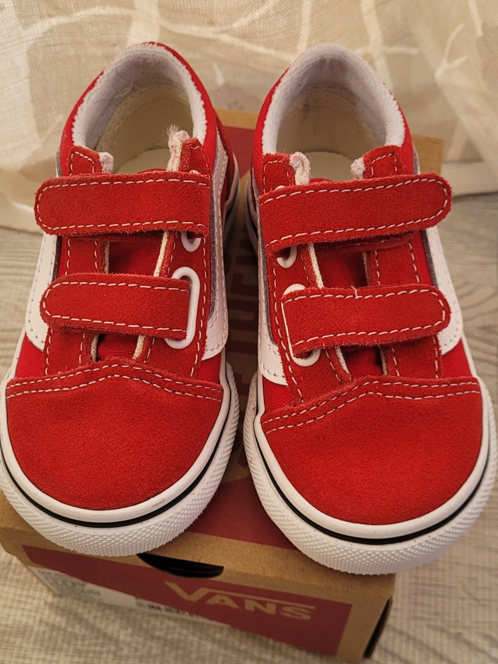 Vans Kids Old Skool Velcro Sneakers - Red & White - Picture 2 of 5
